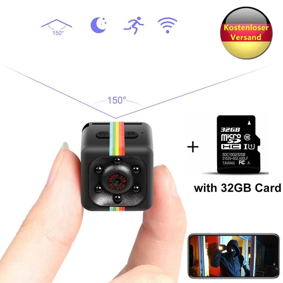 1080P Überwachungskameras Mini Kamera HD mit 32GB Karte IP Nachtsicht DE  - Bild 4 von 4