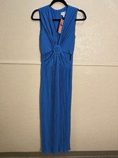 ASOS Style Cheat Blue Pleated Maxi Dress Side Cutouts Women’s 4 Resortwear Event