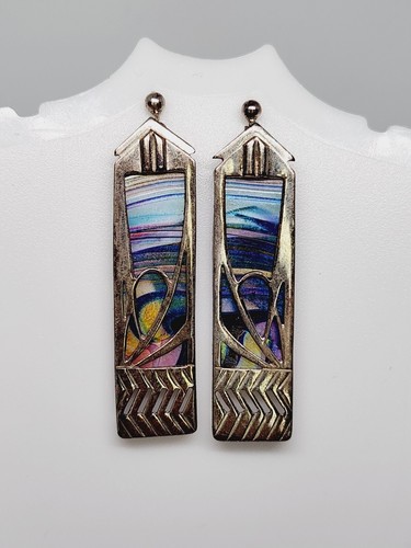 Sterling Silver 925 Art Deco Earrings Pat Cheney John Ditchfield Glass Scottish