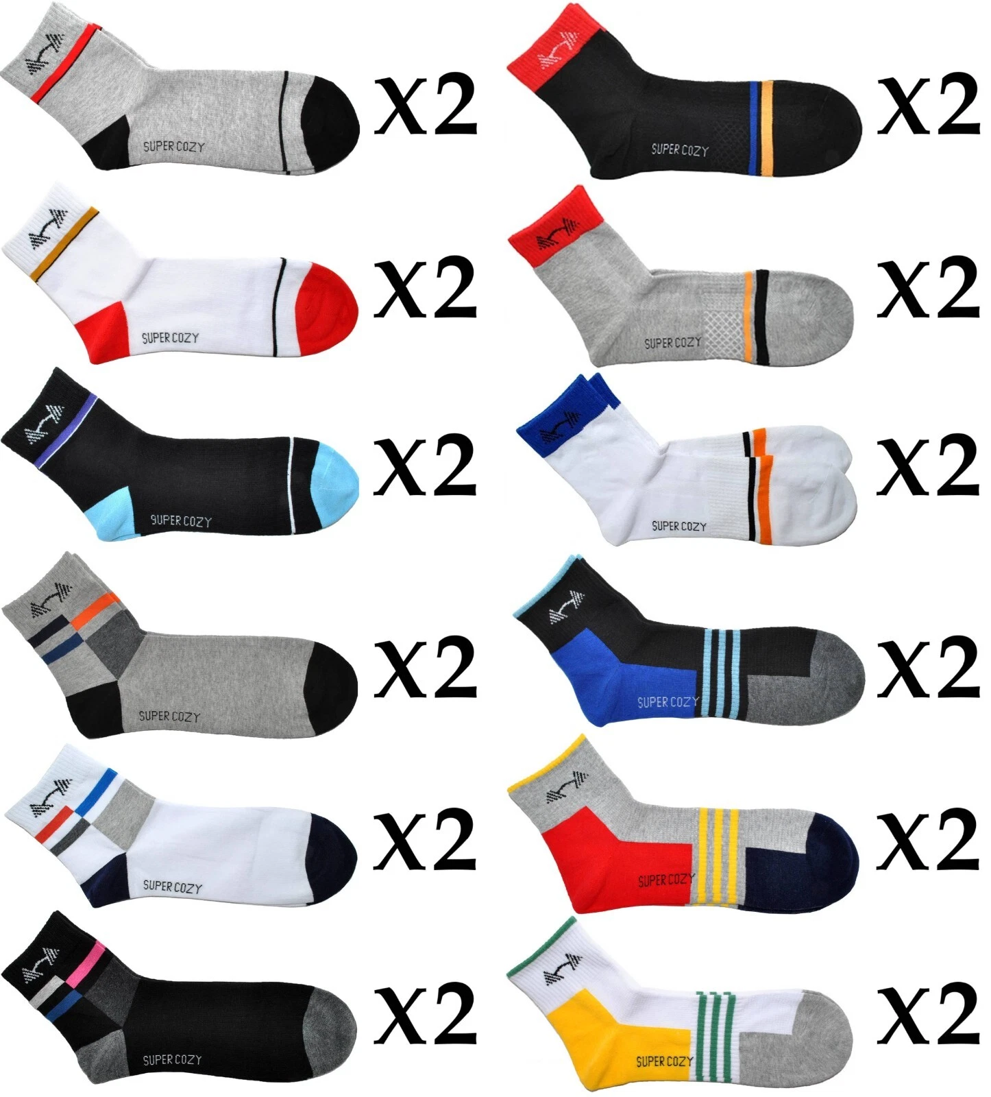 Men's 24 Pack Athletic Crew Socks, Breathable Cotton Mixed Colors for Gym
