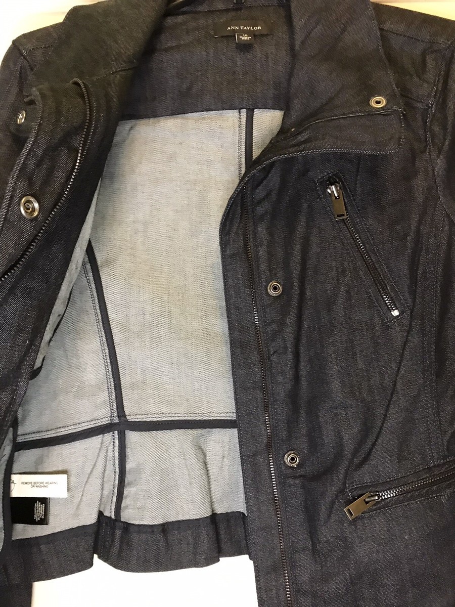 Ann Taylor Size 12 Blue Denim Zipper/Button Collard Zip Pockets