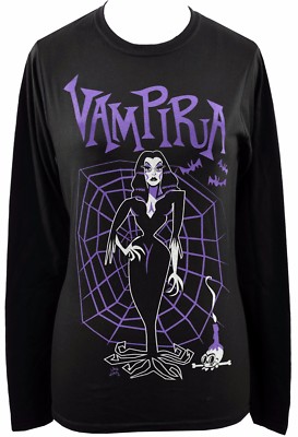 DAMEN LANGARM T-SHIRT VAMPIRA SPIDER WEB GOTH HORROR VAMPIRE LILA S-2XL