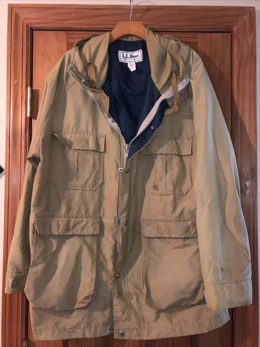 Vintage LL Bean Jacket Mens Large Tan Parka 1980s Wind Rain Coat Cotton  Nylon