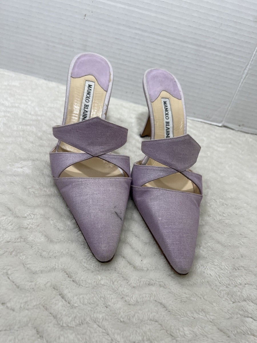 Manolo Blahnik Carolyne Mule Women's Sz 35 US 4.5-5 Purple Canvas