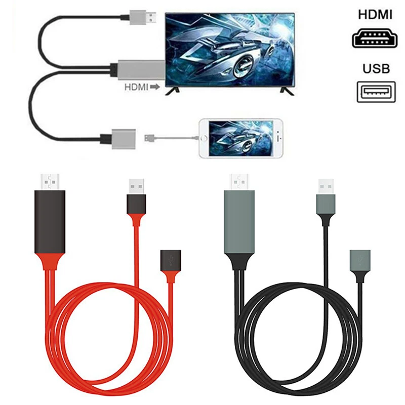 2 en 1 1080P USB femelle vers HDMI mâle HDTV câble adaptateur pour iPhone  Android