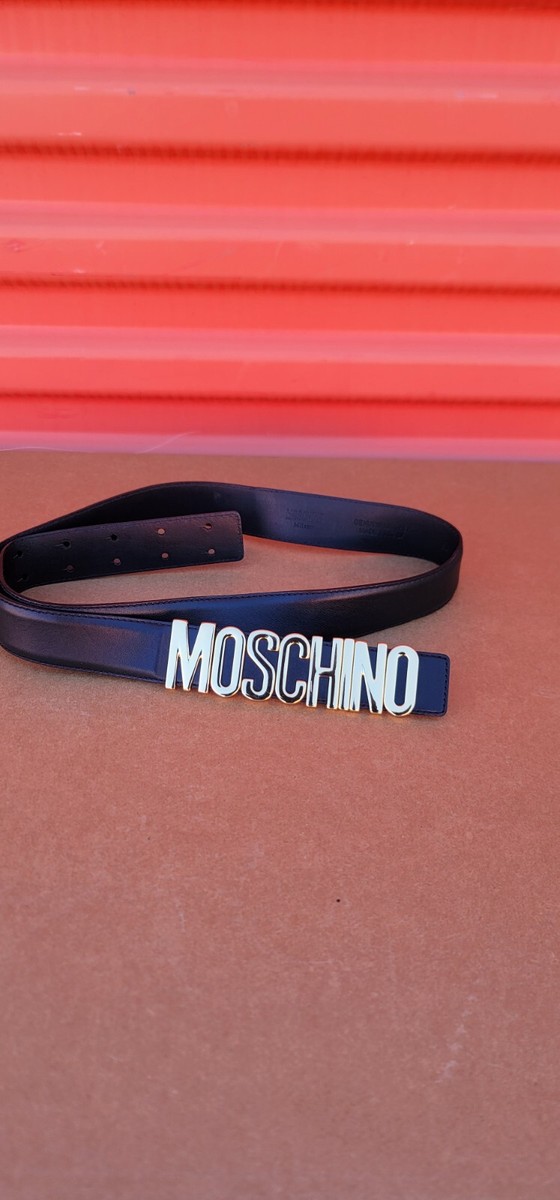 モスキーノ ベルト Moschino Logo Buckle Leather Belt Women's Zise 54 and 44.5