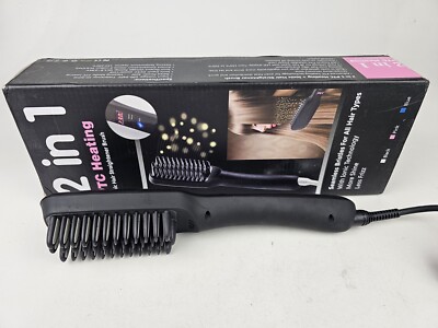 2-in-1 PTC Heating Ionic Hair Straightening Brush BLACK Quick Heat