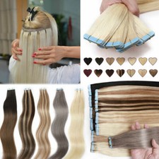Tape In 100 Human Hair Extentions Invisible Skin Weft Full Head REMY REAL Hair
