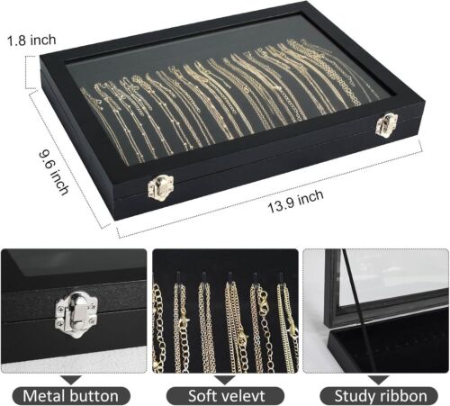 Necklace Organizer Box with Clear Lid Velvet Tray for Jewelry Storage Display - Picture 3 of 3