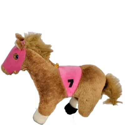 Vintage Nanco Derby Brown Horse Racing Plush Firm 11  1989  Pink Mask & Saddle