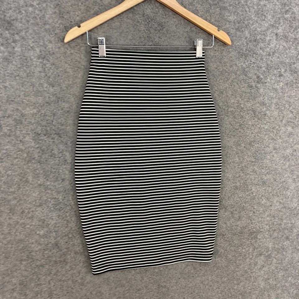 Falda recta The Fifth para mujer talla S pequeña negra a rayas cintura elástica 43335 Foto 3 de 4