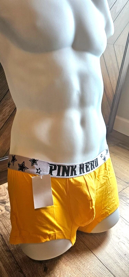 Hombres Sexy Rosa Héroe Baúl Boxer PARECE Enorme 2XL Amarillo Banda Ancha Estrellas Foto 3 de 4