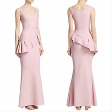 CHIARA BONI La Petite Robe Poudre Pink Ruffle Peplum Stretch Maxi Gown 42 6 US