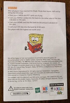 Life the Game of Spongebob Squarepants Instructions - Hasbro