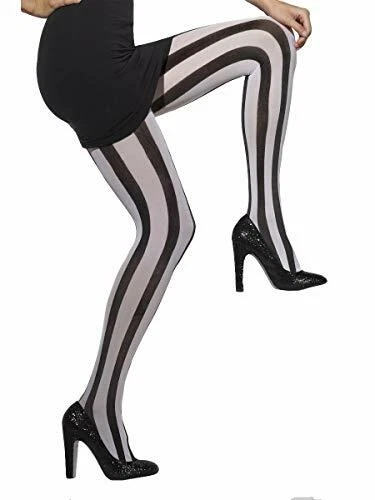 Fever Womens Opaque Vertical Striped Tights, Black and White, One  Size,50205702