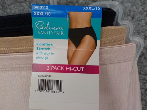 RADIANT BY VANITY FAIR PANTIES 3 PK SZ XXXL 10 HI-CUT STRETCH PINK TAN BLACK NWT - Picture 2 of 4