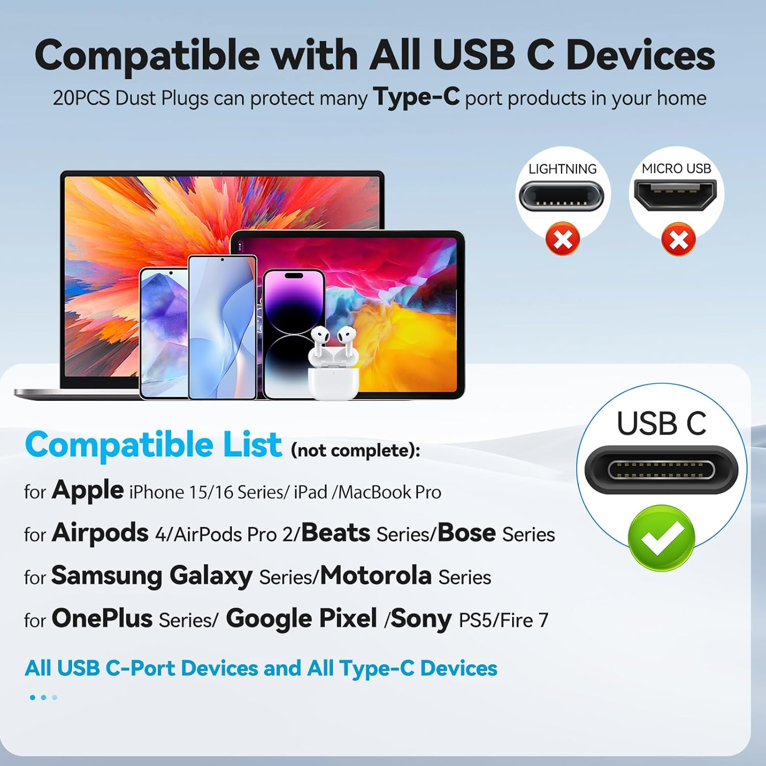 Silicone USB C Dust Plug,4-In-1 27 Pack Type C anti Dust Plug Cleaning Tool S...