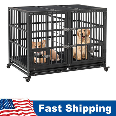  42 Inch Dog Crate Heavy Duty Metal Dog Kennel Indestructible Dog Crate Black