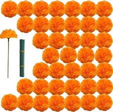 60 PCS Marigolds Artificial Flowers Fake Marigold Orange Silk Day Of The Dead