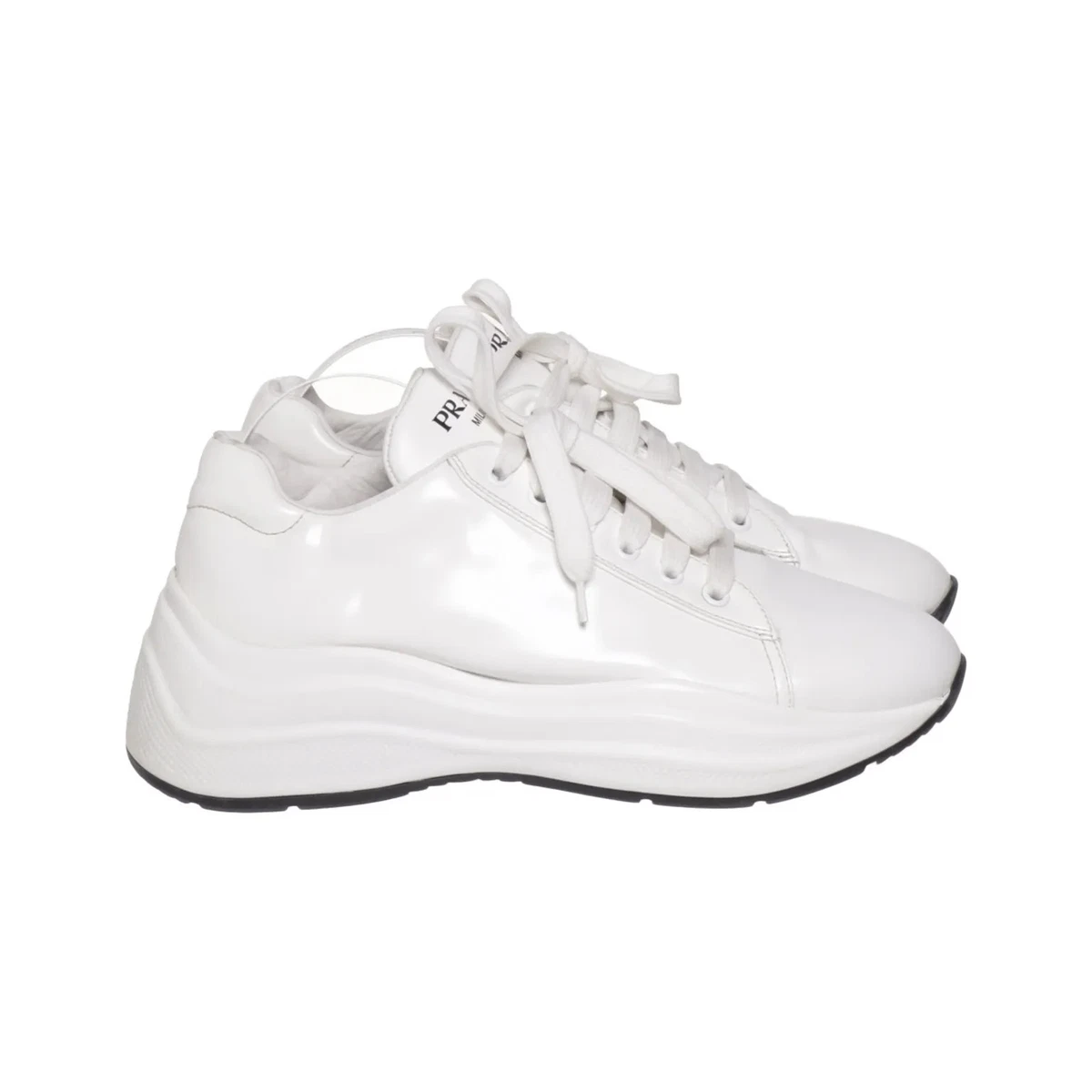 Prada, Sneaker, Größe: 37 1/2, Leder, Weiß, Damen #Z7q