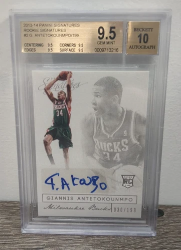 2013 Panini Rookie Signatures Auto 10 Giannis Antetokounmpo RC /199 SP - BGS 9.5