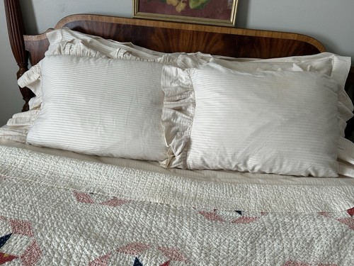 Cotton Damask Stripe King Size 2 Sheets 4 Shams w Hemstitch Edge Peacock Alley - Picture 18 of 18