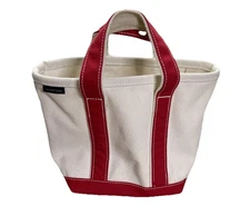 Lands' End Mini Canvas Tote Bag  Red Natural Canvas