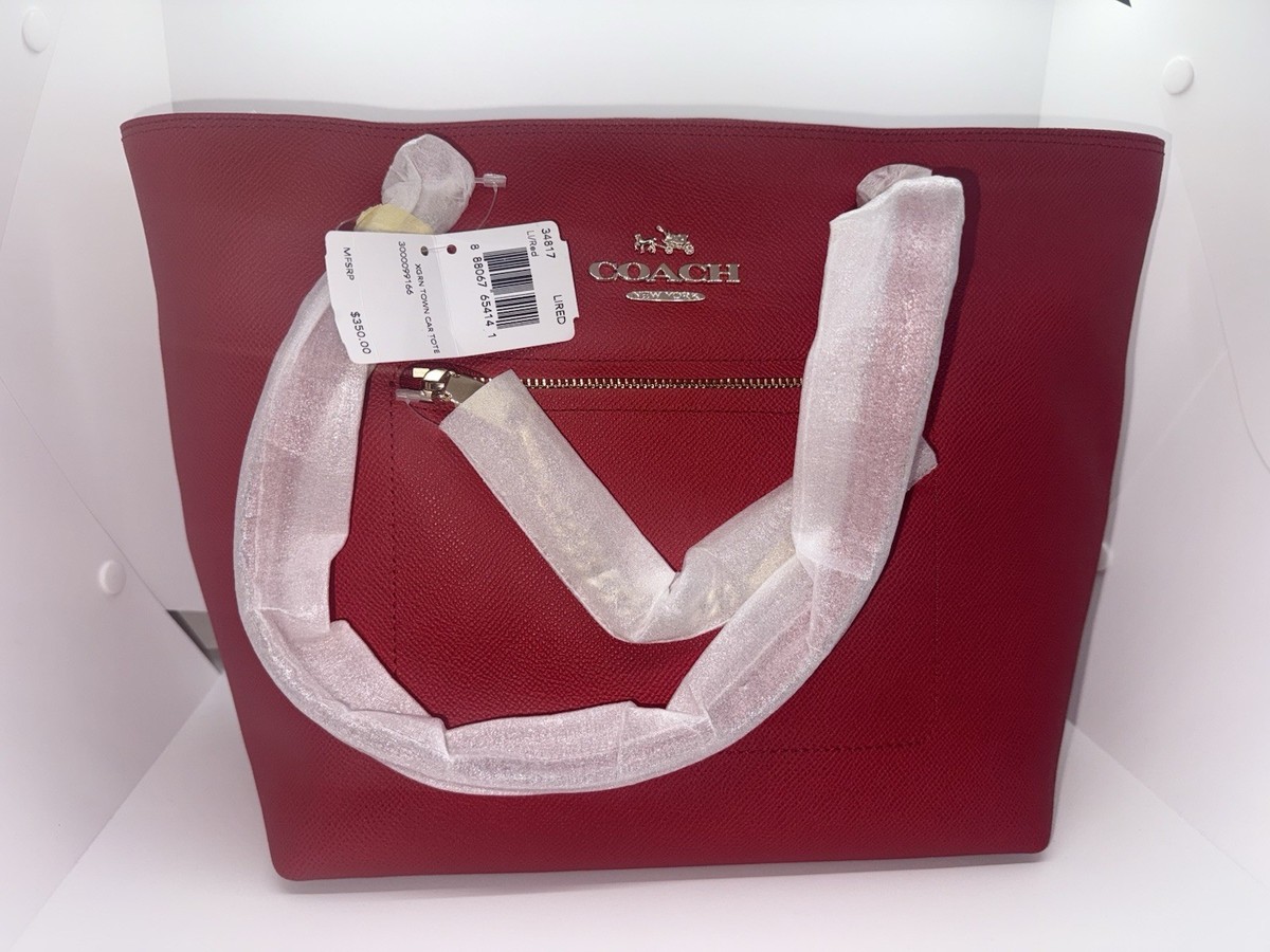 ８種セット NWT COACH Town Car Tote Shoulder Bag in Crossgrain Leather RED