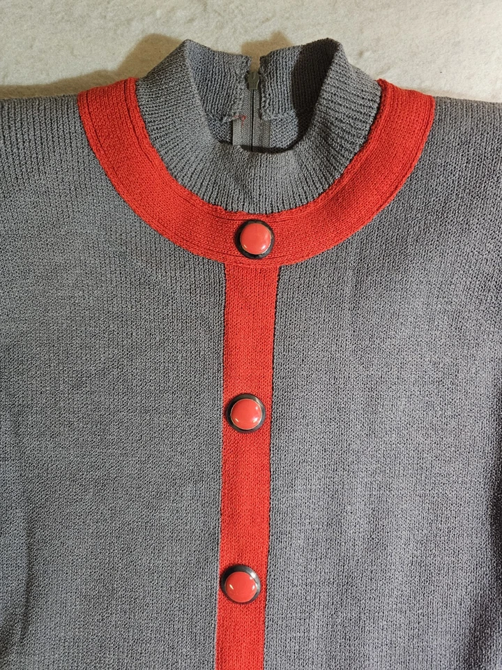 Traje Vintage Colección St John por Marie Gris Tejido Gris y Naranja Talla 4 Foto 3 de 4