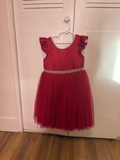 Girls Red Tutu Dress with Bow, Beaded Waist, Ruffle Sleeves, Party Formal
