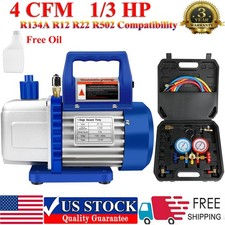 4 CFM 1/3 HP Air Vacuum Pump HVAC Refrigeration AC Manifold Gauge Set R134a Kit