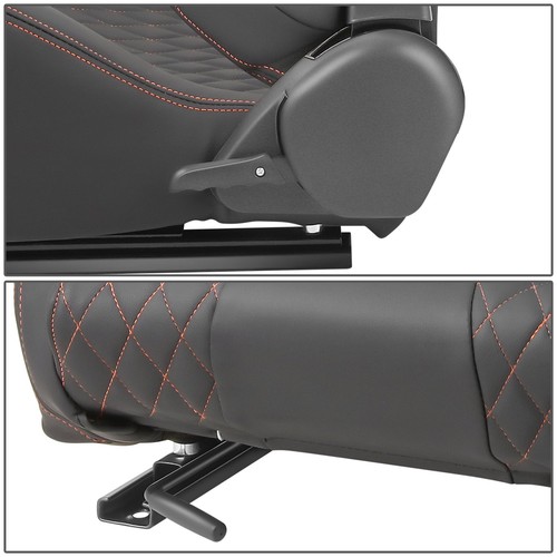 Pair of Vinyl Leather Orange Reclinable Racing Seat Universal Fit Left+Right - Picture 4 of 8