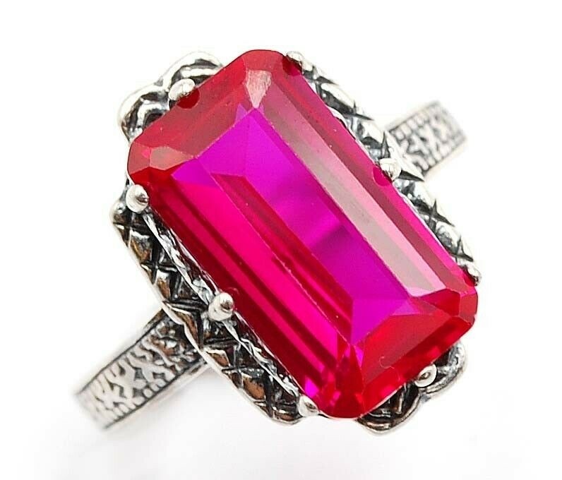 6CT Heat Treated Rubellite Tourmaline 925 Sterling Silver Ring Sz 6 XA1-4