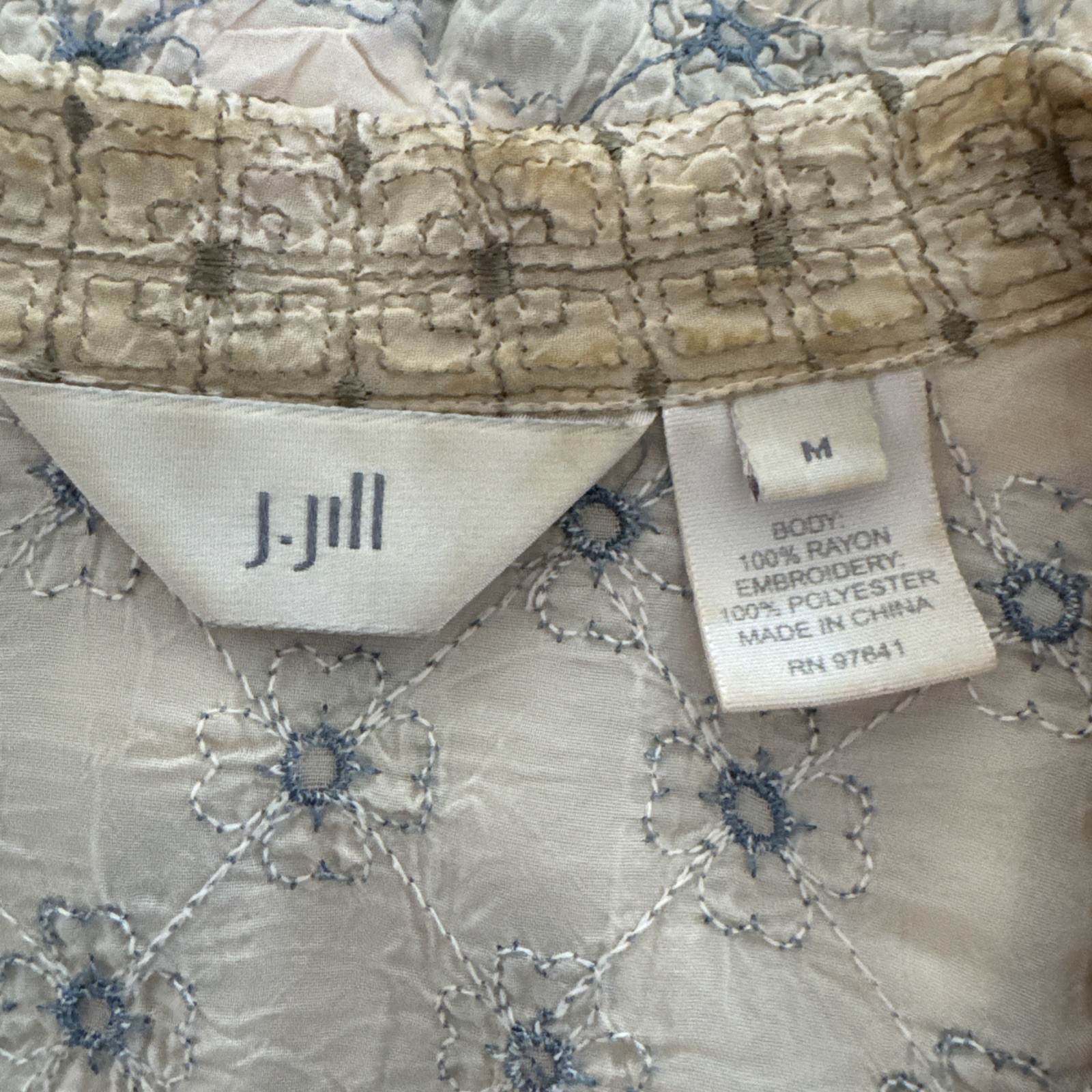 J.Jill Embroidered Patchwork Button Up Collar Lon… - image 9