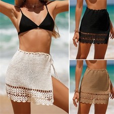 Women Sexy Sheer Hollow-Out Knit Skirt Tassels Beachwear Summer Cover Up Skirt