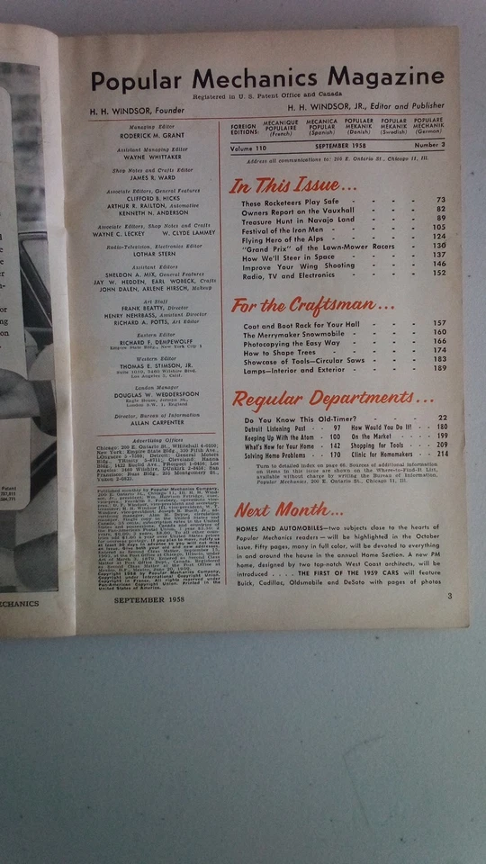 Popular Mechanics September 1958 Magazine Vauxhall Car Tools Model Rocketry Foto 3 de 4