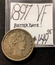 1897 Barber Silver Half Dollar VF! Better Date! ENN Coins
