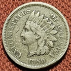 1859 Indian Head Cent Laurel Wreath Reverse 1C Nickel Coin VG/F Semi-Key Date