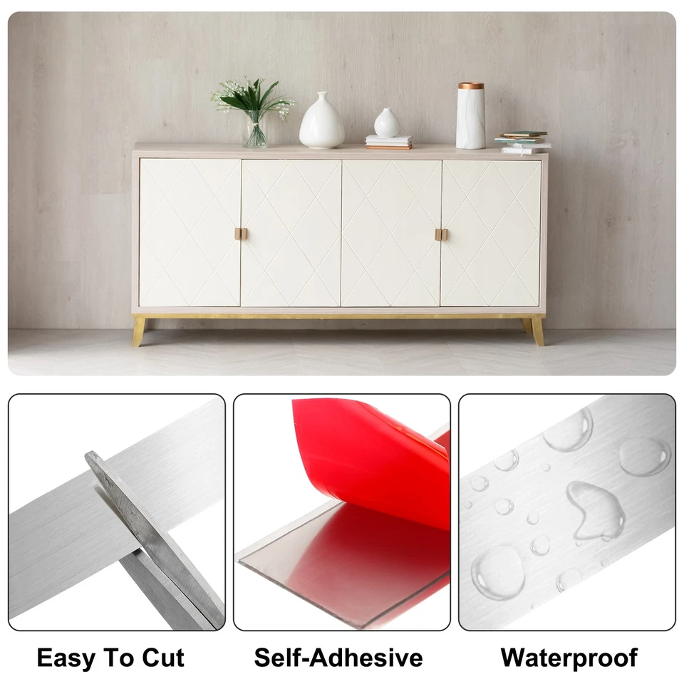 Modanatura per parete in acciaio inossidabile spazzolato, 16,4ft x 1,97" argento - Immagine 3 di 4