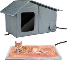 Heated Weatherproof Cat House with Insulation  Escape Door for Feral Cats