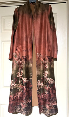 Womens new long faux suede duster/coat w/ detachable belt floral design XL
