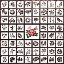 60 PCS Flower Stencils Painting Reusable 3 Inch Floral Bird Leaf Templates DIY