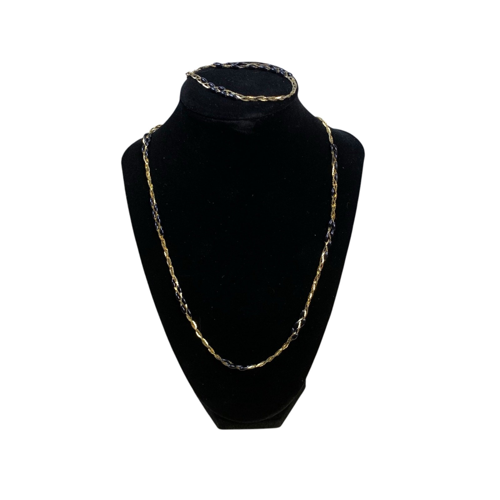 Park Lane Gold 3 Strand Braided Chain w Black Beads Necklace & Bracelet Set