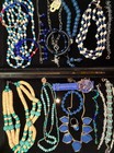 Vintage Blue Jewelry Lot Statement Necklaces Bracelets Working Watch 15 Pc — photo 1