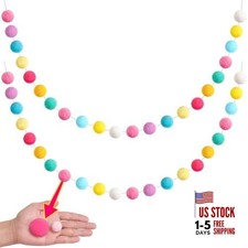 Easter Pom Pom Garland Decorations - Large Spring Felt Ball 1.57" Colorful