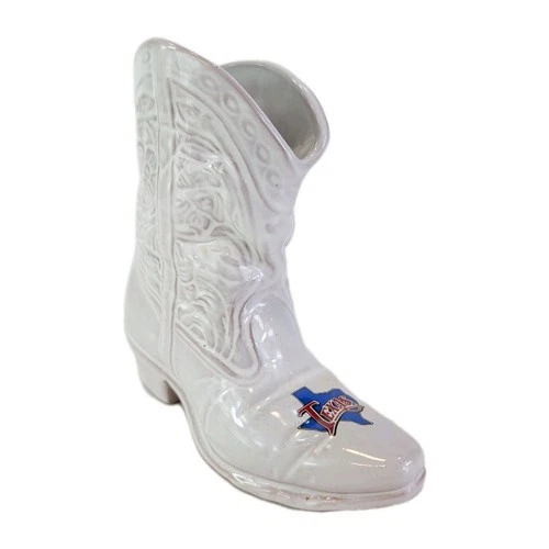 Vintage 7” Frankoma Cowboy Boot Ceramic Pottery Planter White Texas