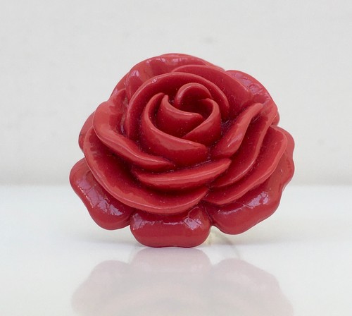 Summer Ring Lucite Acrylic Plastic Ring Red Rose Ring Size 6 ( 16.5 mm) - Picture 7 of 23