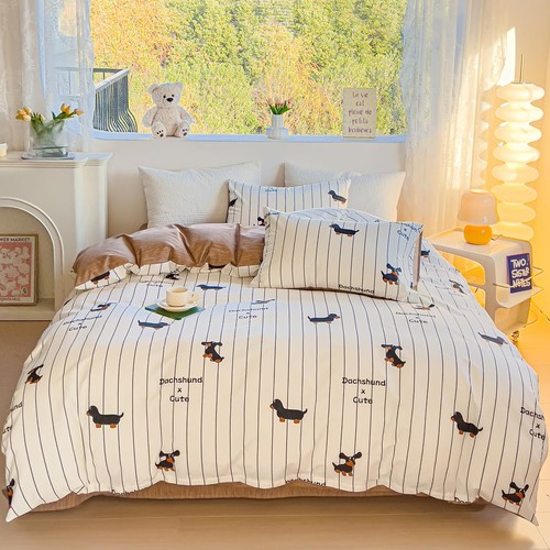 Juego de funda nórdica Dachshund Queen 100 % algodón ropa de cama dibujos animados negro perro cachorro o... - Imagen 2 de 7
