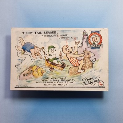 Teddyschwanz Liga Postkarte 1937 Herbert Foxwell anthropomorphe Tiere Meer