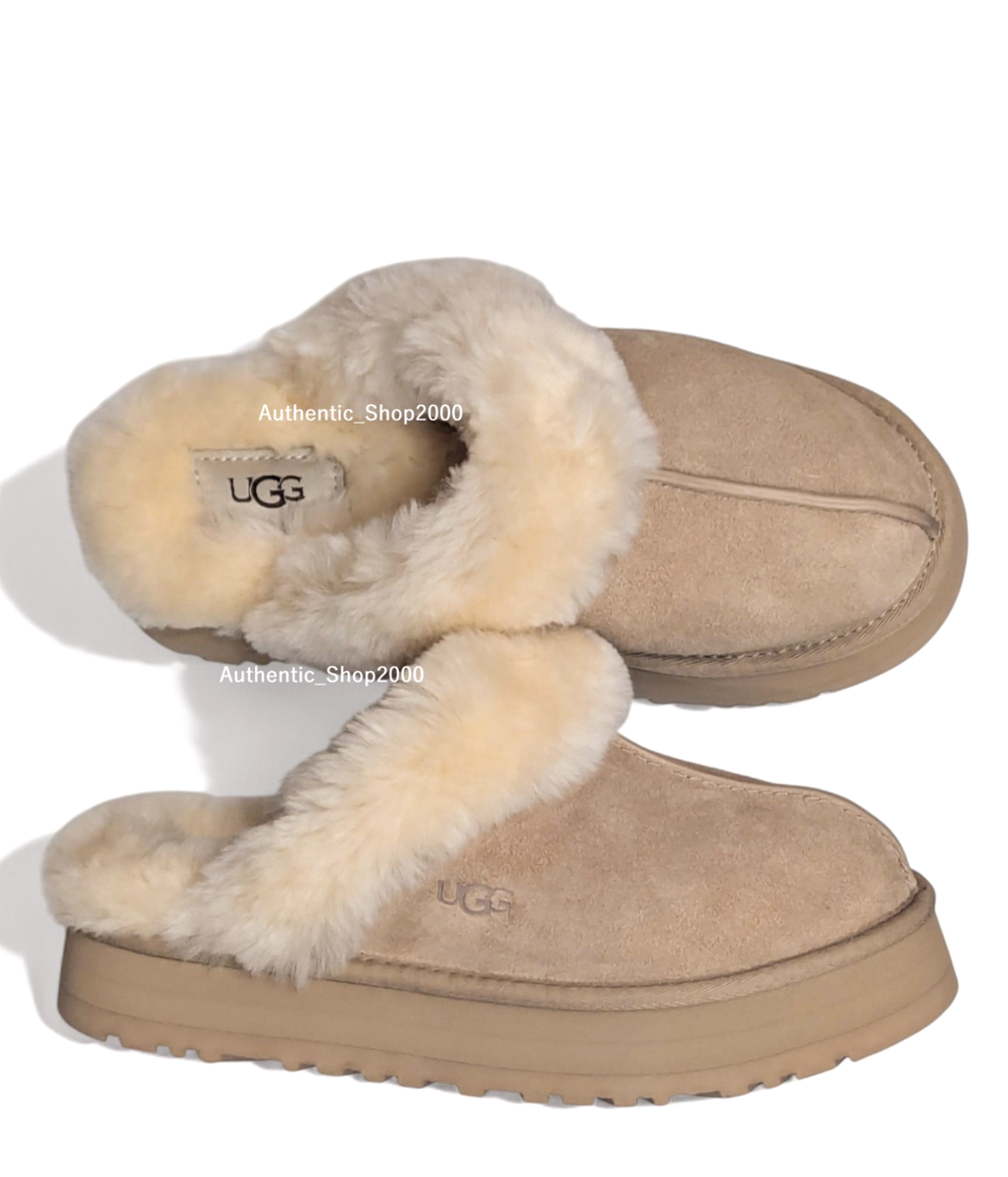 New 100% Authentic UGG Soft Disquette Platform Slippers Sand